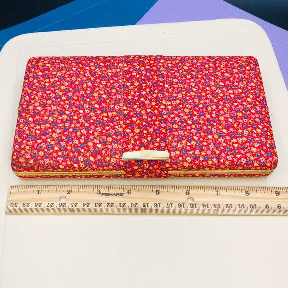 Vintage 70s Red Floral Chintz Jewelry Organizer Travel Case: Mirror Orange Liner - Picture 11 of 14